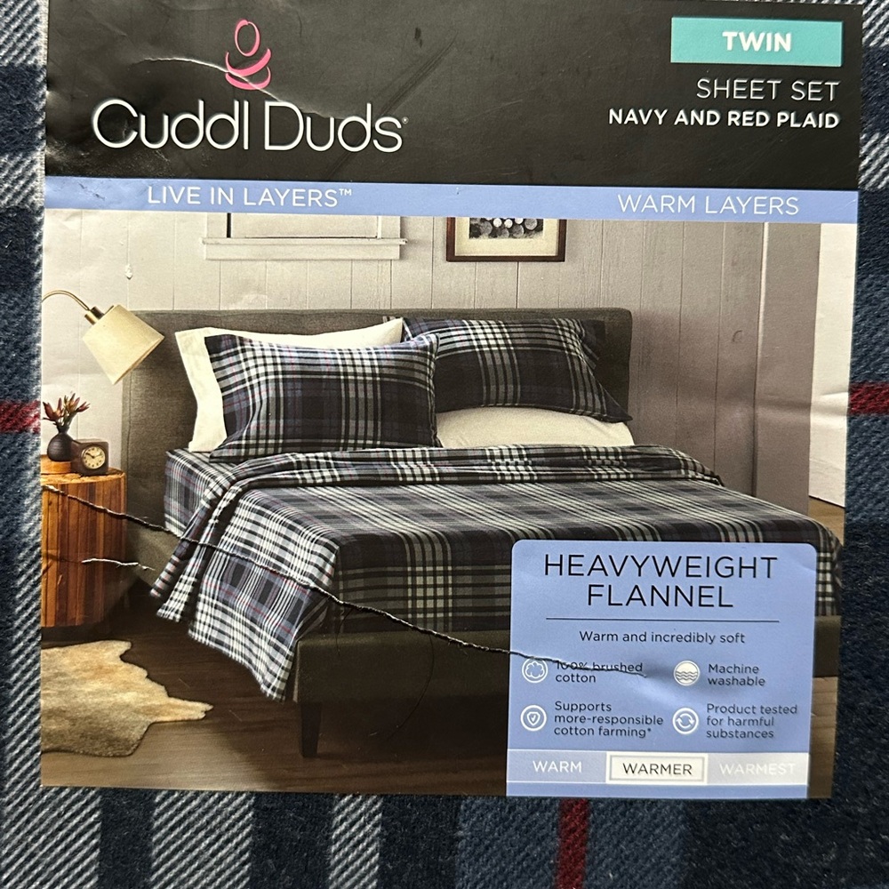 Cuddl Duds Blue and Red Flannel Sheets Cozy Bedding